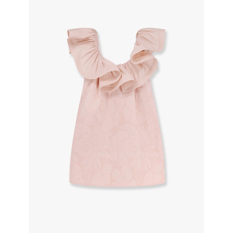 Floral jacquard mini dress with ruches
