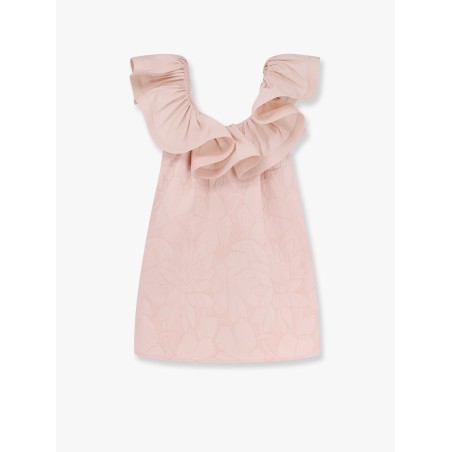Floral jacquard mini dress with ruches