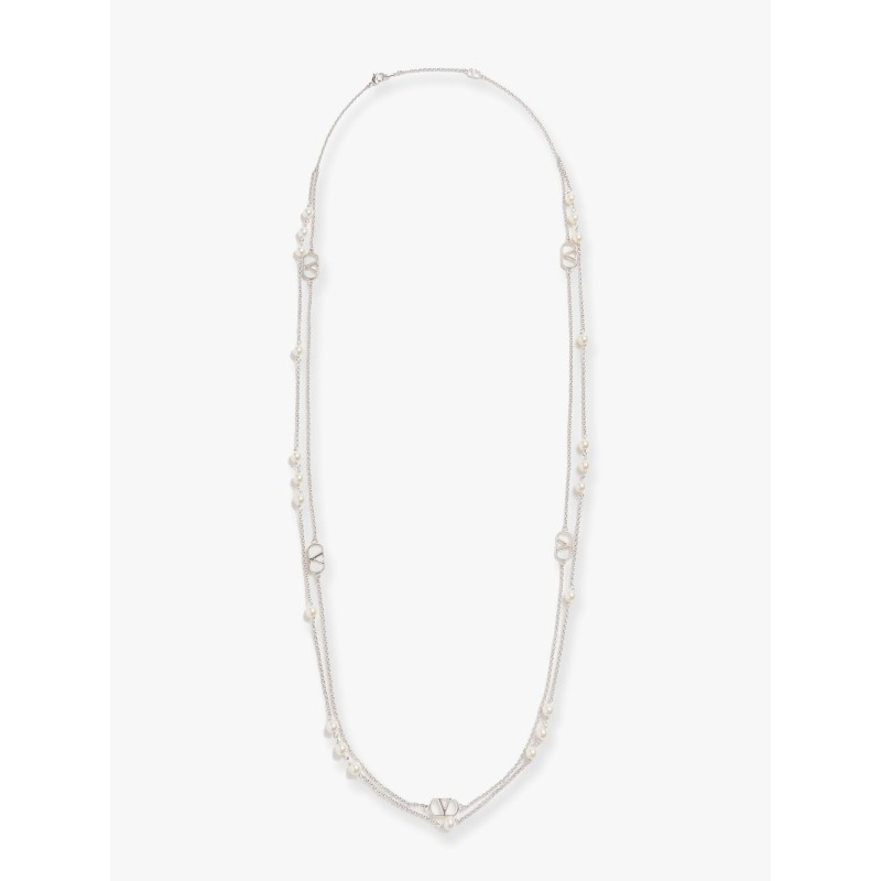 Vlogo signature metal necklace with pearls