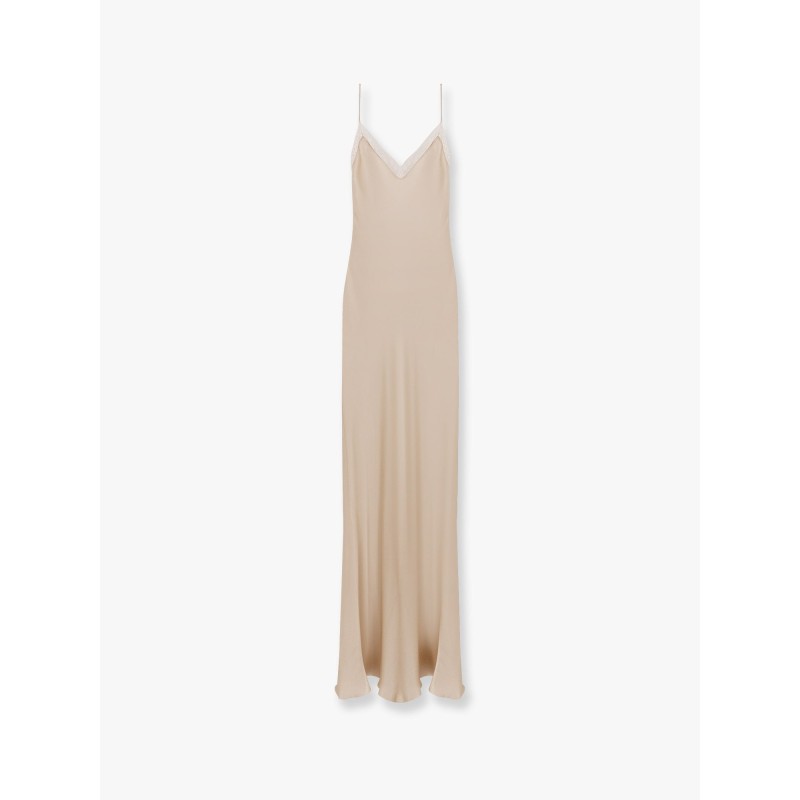 Satin long dress with lace details
