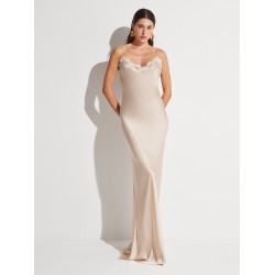 Satin long dress with lace details