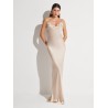 Satin long dress with lace details