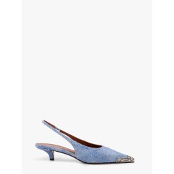Denim slingback with metal toe