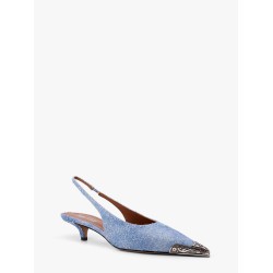 Denim slingback with metal toe