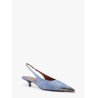 Denim slingback with metal toe