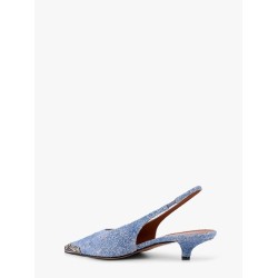 Denim slingback with metal toe