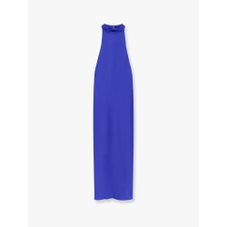 Satin long dress with neckline on the back