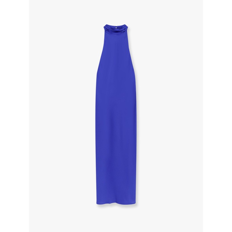 Satin long dress with neckline on the back