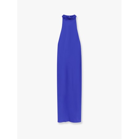 Satin long dress with neckline on the back