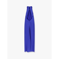 Satin long dress with neckline on the back
