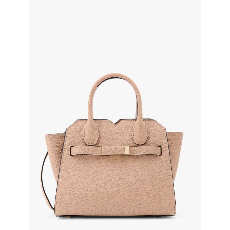 Leather handbag with frontal walker and strap