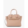 Leather handbag with frontal walker and strap