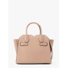 Leather handbag with frontal walker and strap