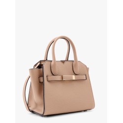 Leather handbag with frontal walker and strap