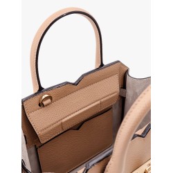 Leather handbag with frontal walker and strap