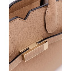 Leather handbag with frontal walker and strap