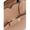 Leather handbag with frontal walker and strap