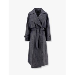 Margherita linen and cotton trench coat with denim effect
