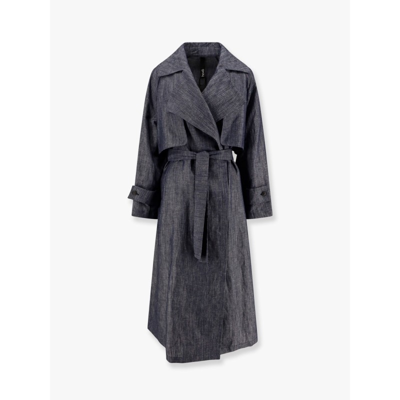 Margherita linen and cotton trench coat with denim effect