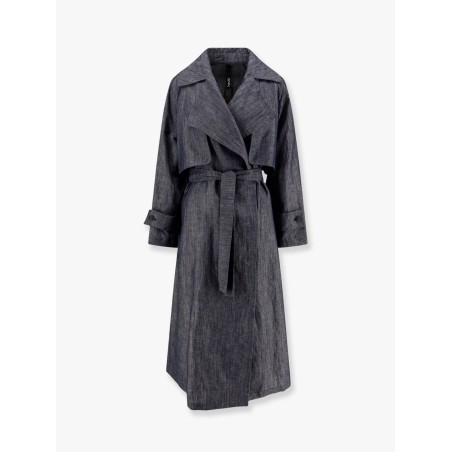Margherita linen and cotton trench coat with denim effect