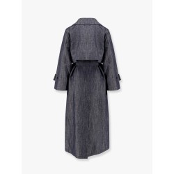 Margherita linen and cotton trench coat with denim effect