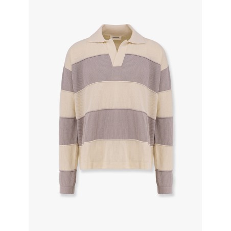 Striped cotton and viscose polo shirt