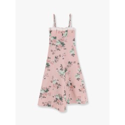 Linen blend long dress with multicolor floral print