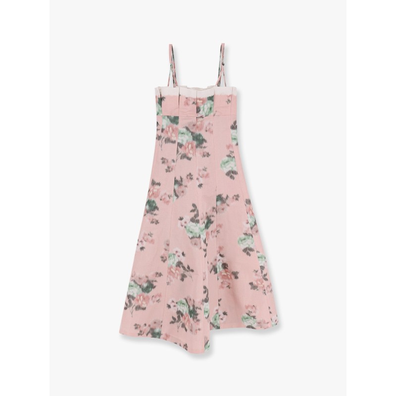 Linen blend long dress with multicolor floral print