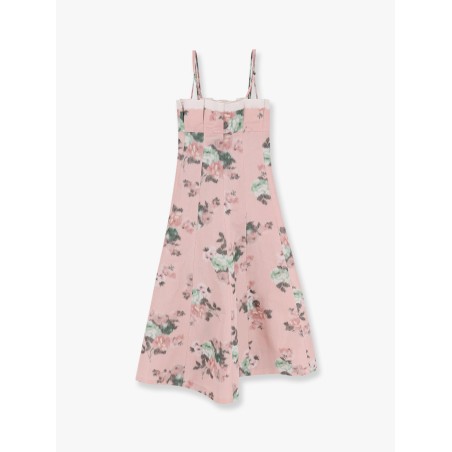 Linen blend long dress with multicolor floral print