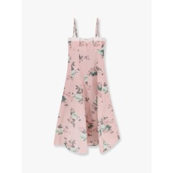 Linen blend long dress with multicolor floral print