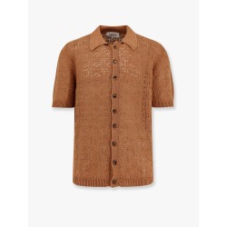 Perforated linen and cotton cardigan
