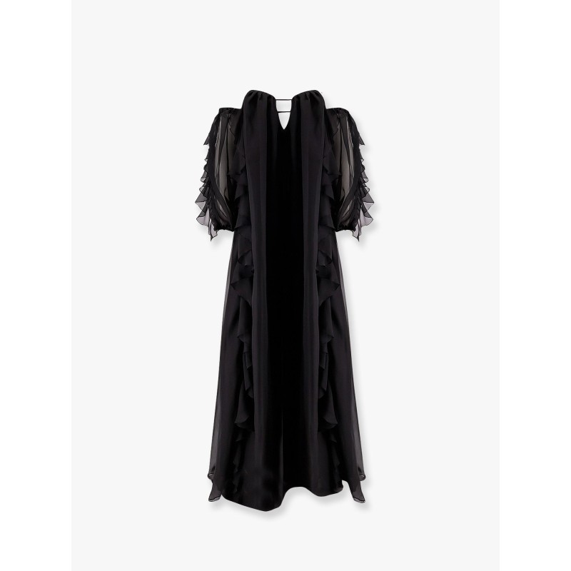 Long dress with bustier and rouches