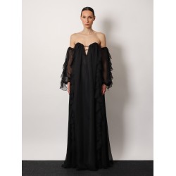 Long dress with bustier and rouches