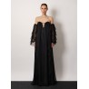 Long dress with bustier and rouches
