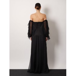 Long dress with bustier and rouches