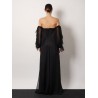 Long dress with bustier and rouches