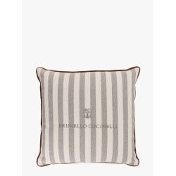 Striped cotton blend pillow with logo