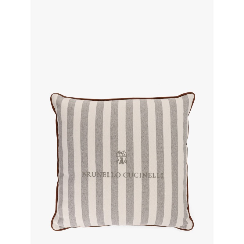 Striped cotton blend pillow with logo