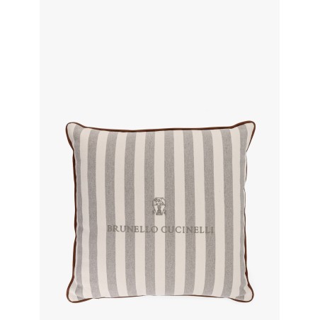 Striped cotton blend pillow with logo