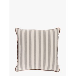 Striped cotton blend pillow with logo