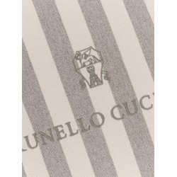 Striped cotton blend pillow with logo