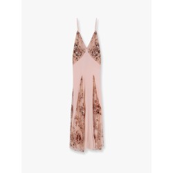 Red carpet dress in silk georgette fabric and embroidered lace