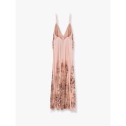 Red carpet dress in silk georgette fabric and embroidered lace