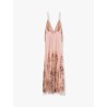 Red carpet dress in silk georgette fabric and embroidered lace