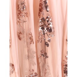 Red carpet dress in silk georgette fabric and embroidered lace
