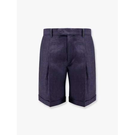 Linen pleated bermuda shorts