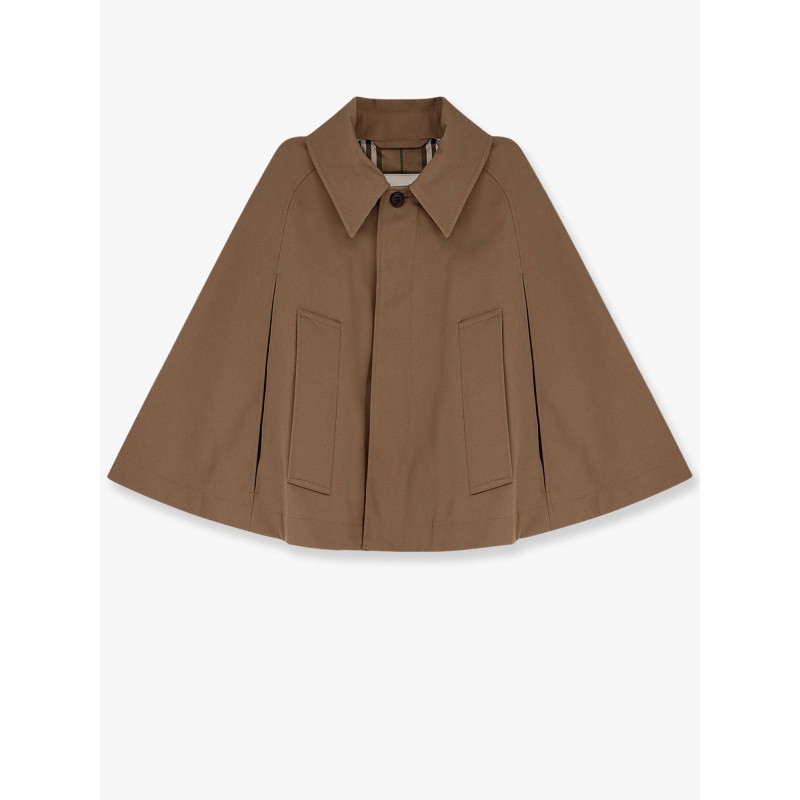 Cotton blend water-repellent twill cape with burberry check lining