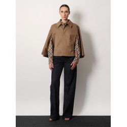 Cotton blend water-repellent twill cape with burberry check lining