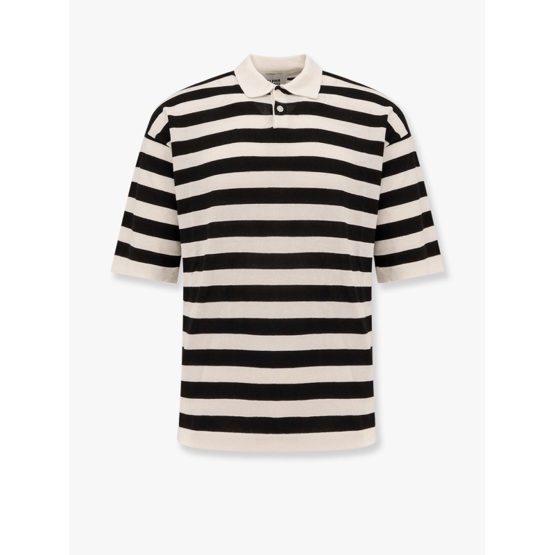Striped cotton crepe polo shirt