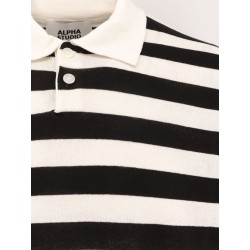 Striped cotton crepe polo shirt
